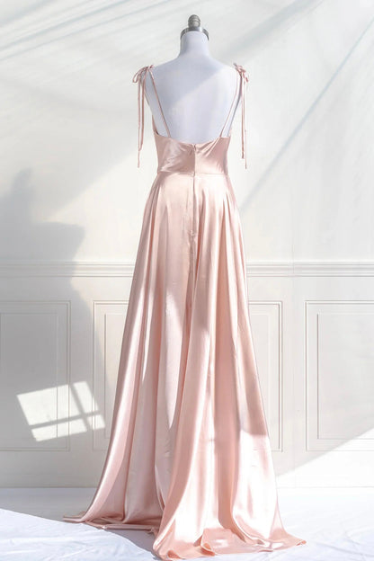 Pink Spaghetti Strap Satin Long Prom Dress, Simple A-Line Evening Party Dress