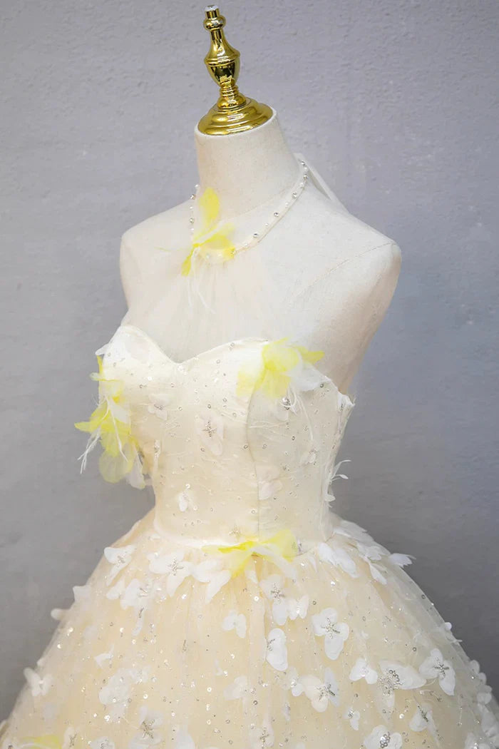 Elegant Halter Neckline Tulle Floor Length Prom Dress, off-white A-Line Evening Formal Dress ED01093