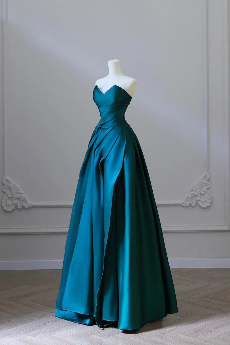 Blue Pretty Fashion Pleated A-line Off-shoulder Long Satin Princess Ball Gown Evening Dress Party Dress gh3433