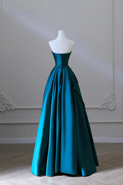 Blue Pretty Fashion Pleated A-line Off-shoulder Long Satin Princess Ball Gown Evening Dress Party Dress gh3433