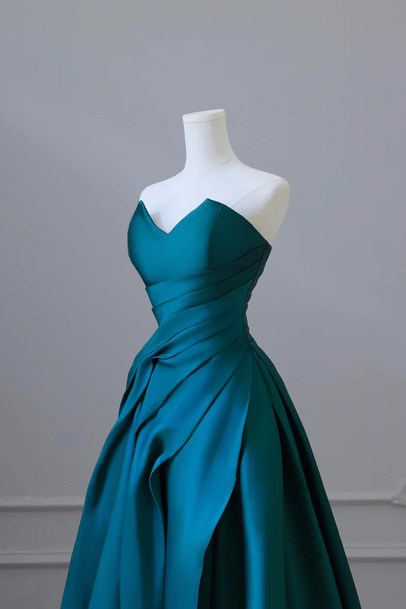 Blue Pretty Fashion Pleated A-line Off-shoulder Long Satin Princess Ball Gown Evening Dress Party Dress gh3433