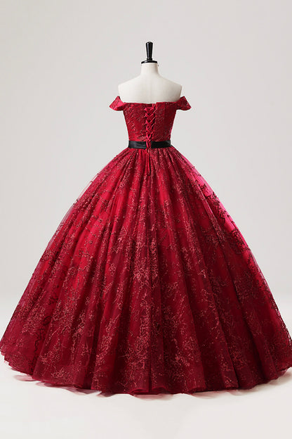 Burgundy Tulle Sequins Floor Length Formal Dress, Beautiful A-Line Prom Evening Dress