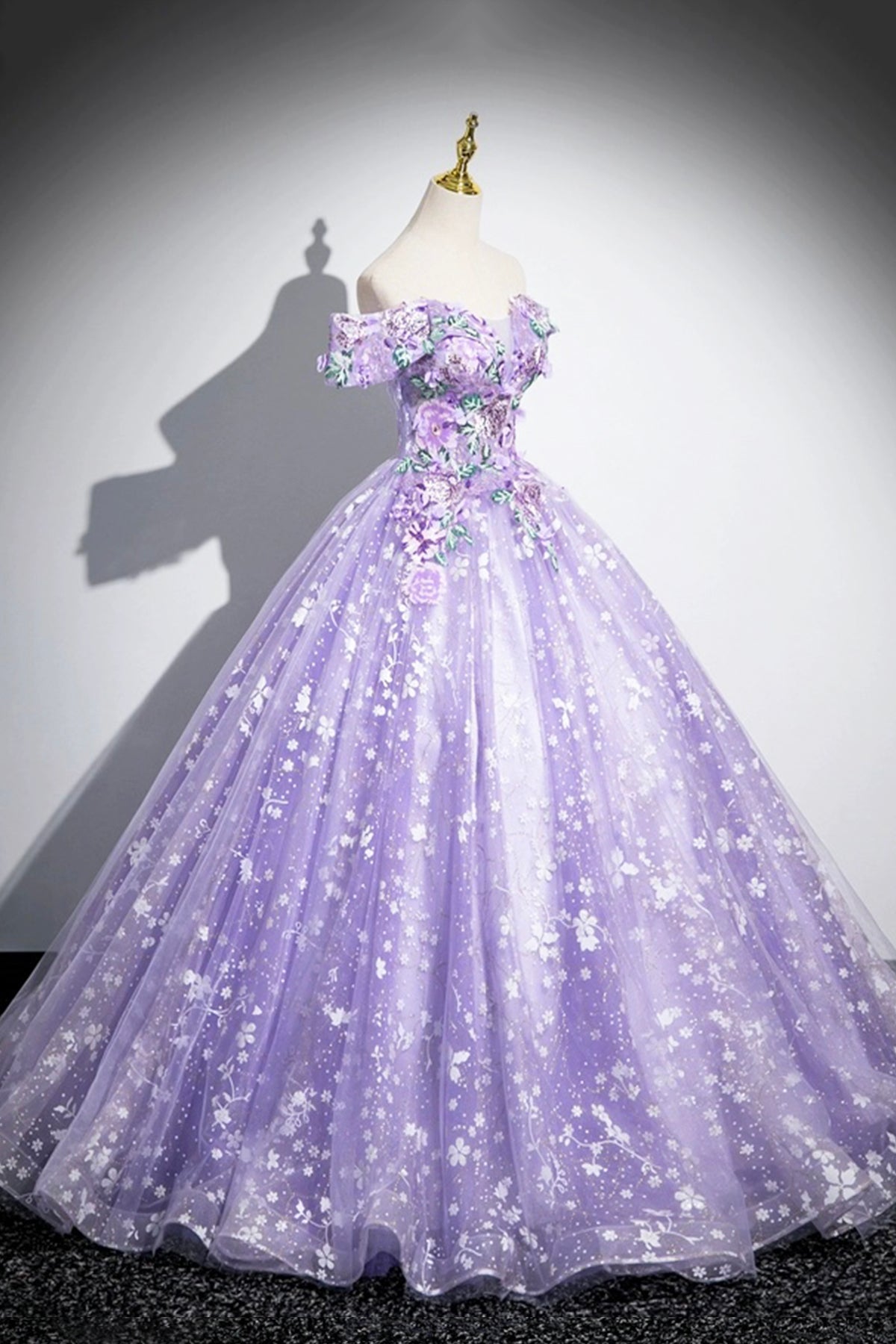 Purple Off Shoulder Lace Floor Length Party Dress, Beautiful Sweet 16 Dress Party Dress