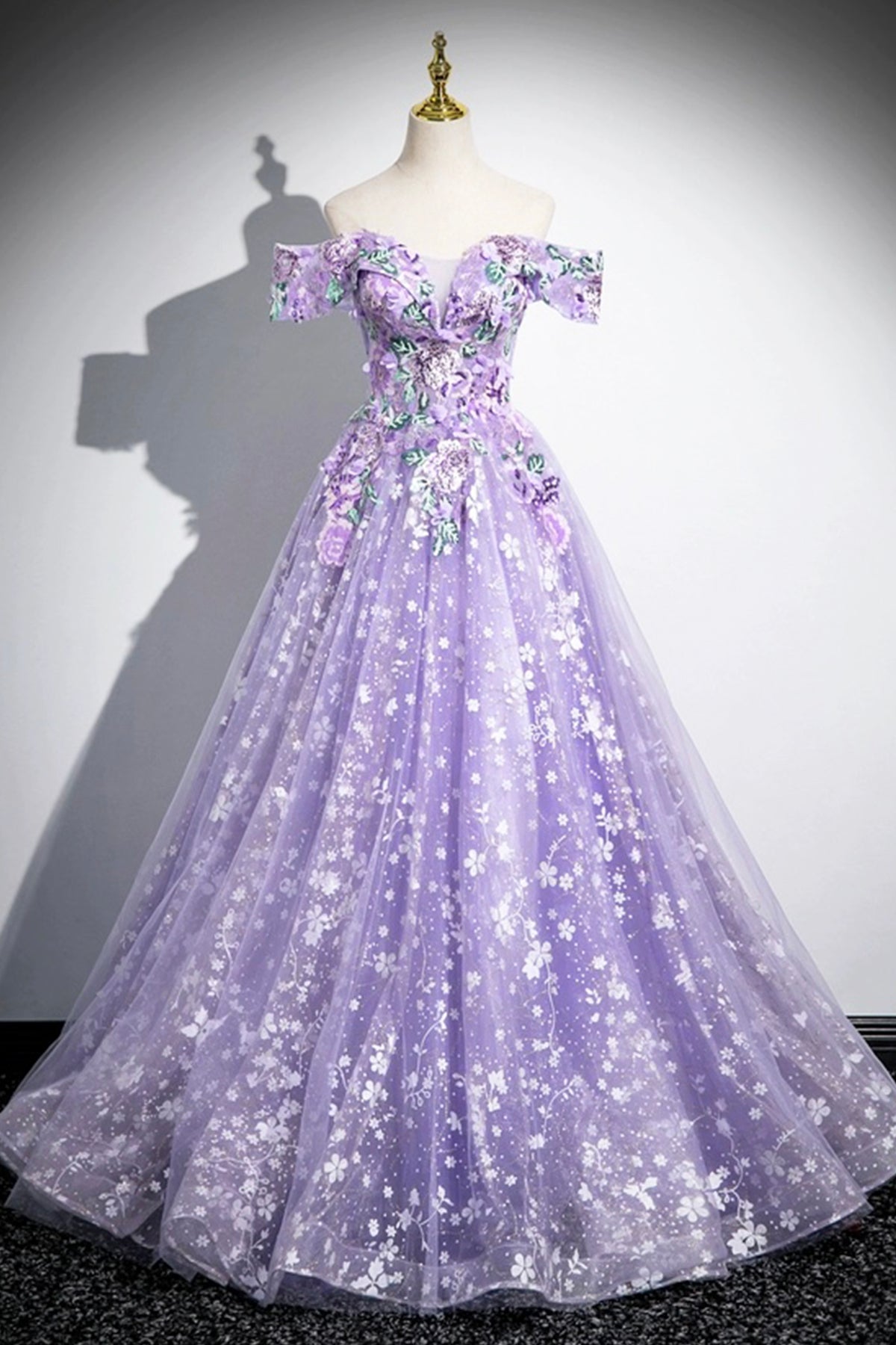 Purple Off Shoulder Lace Floor Length Party Dress, Beautiful Sweet 16 Dress Party Dress