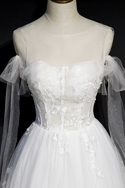 White Lace A-Line Tea Length Prom Dress