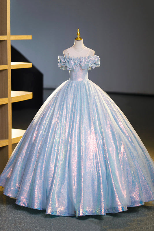 Sparkling Tulle Sequins Long Floor Length Formal Dress, Beautiful Off the Shoulder Evening Dress