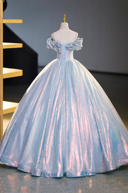 Sparkling Tulle Sequins Long Floor Length Formal Dress, Beautiful Off the Shoulder Evening Dress