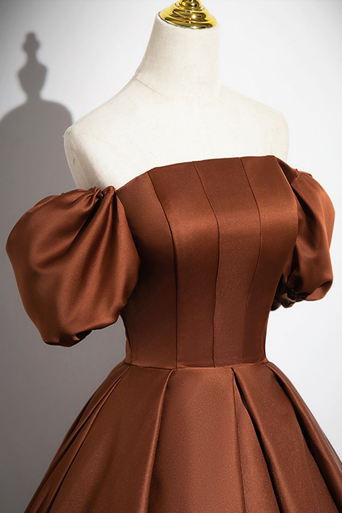 Brown Satin Long A-Line Prom Dress, Off the Shoulder Evening Party Dress