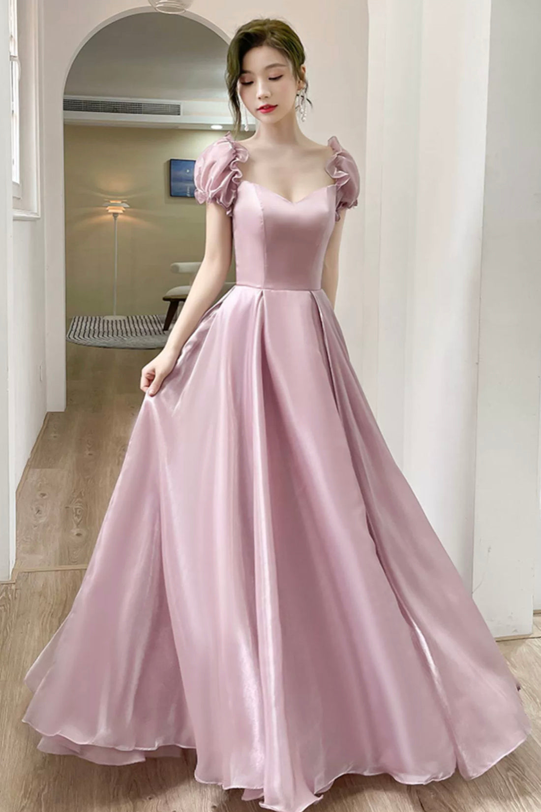 Lovely Soft Pink Floor Length Party Dress, Tulle A-Line Evening Prom Dress