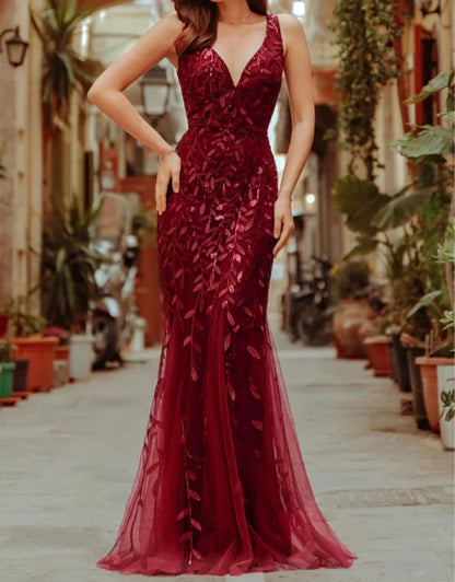 Glitter V-Neck Mermaid Long Prom Dress