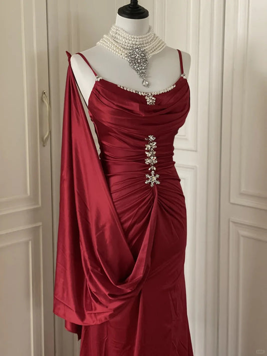 Burgundy Inspiration Muse Elegant Vintage Fashion Long Floor Length Ball Gown Evening Gown Party Dress gh4265
