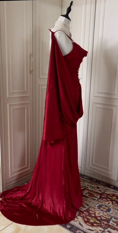 Burgundy Inspiration Muse Elegant Vintage Fashion Long Floor Length Ball Gown Evening Gown Party Dress gh4265