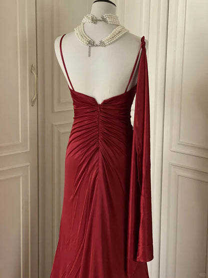 Burgundy Inspiration Muse Elegant Vintage Fashion Long Floor Length Ball Gown Evening Gown Party Dress gh4265