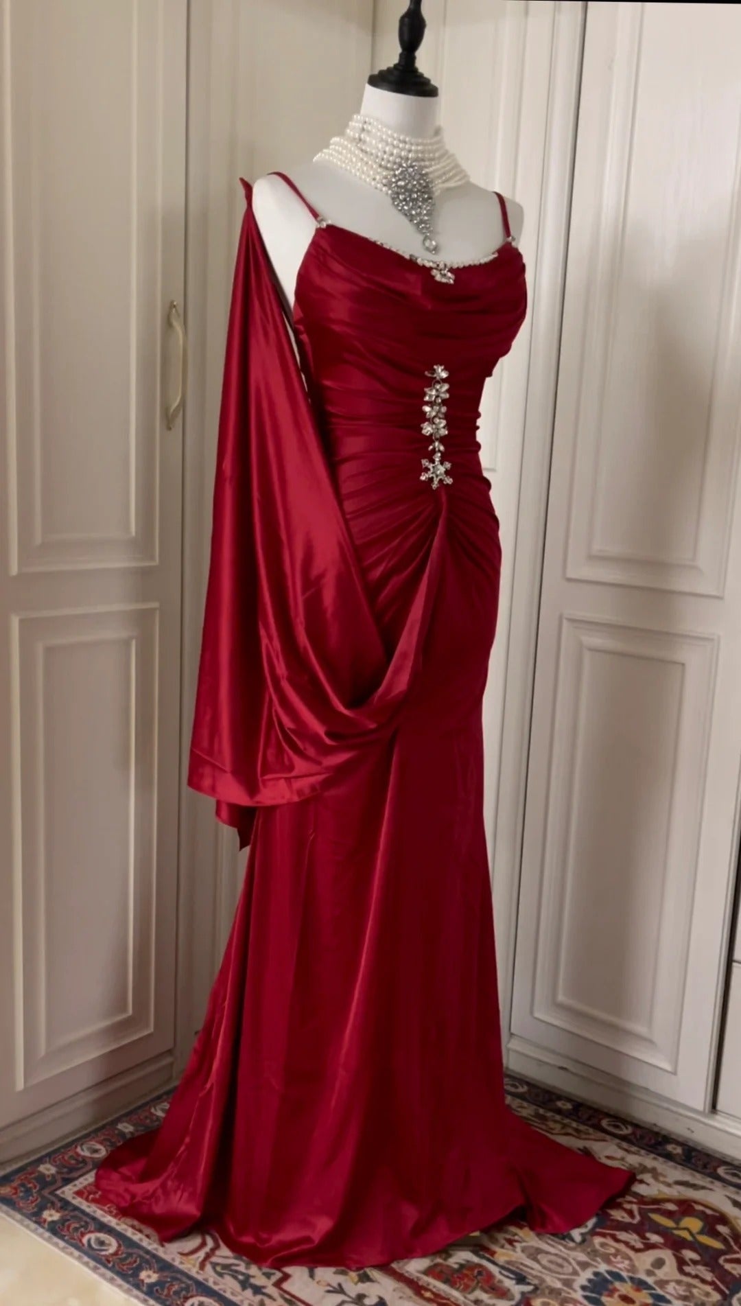 Burgundy Inspiration Muse Elegant Vintage Fashion Long Floor Length Ball Gown Evening Gown Party Dress gh4265
