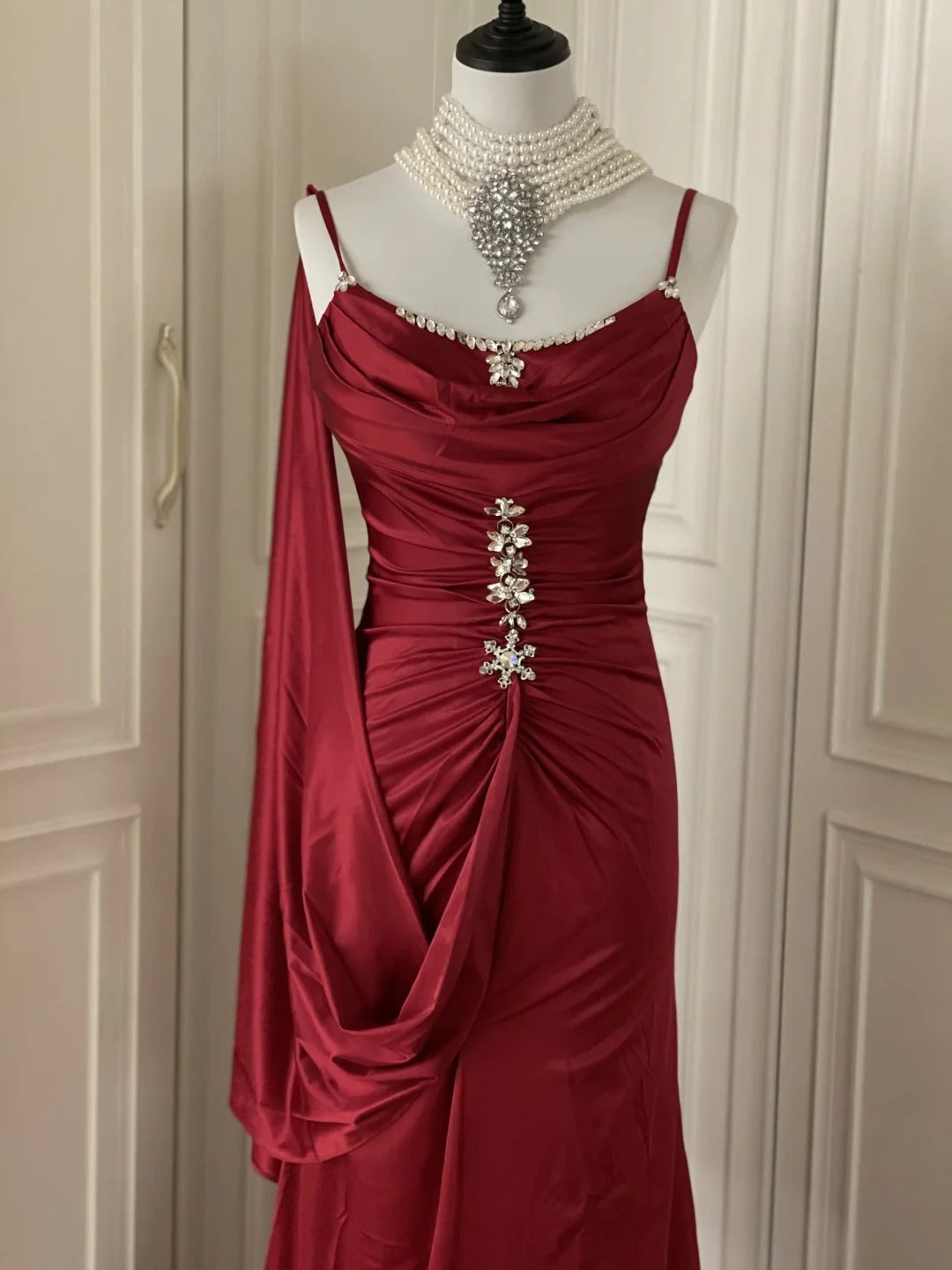 Burgundy Inspiration Muse Elegant Vintage Fashion Long Floor Length Ball Gown Evening Gown Party Dress gh4265