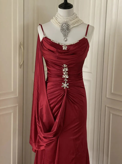 Burgundy Inspiration Muse Elegant Vintage Fashion Long Floor Length Ball Gown Evening Gown Party Dress gh4265