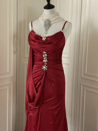 Burgundy Inspiration Muse Elegant Vintage Fashion Long Floor Length Ball Gown Evening Gown Party Dress gh4265