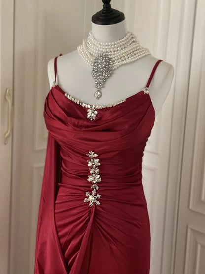 Burgundy Inspiration Muse Elegant Vintage Fashion Long Floor Length Ball Gown Evening Gown Party Dress gh4265
