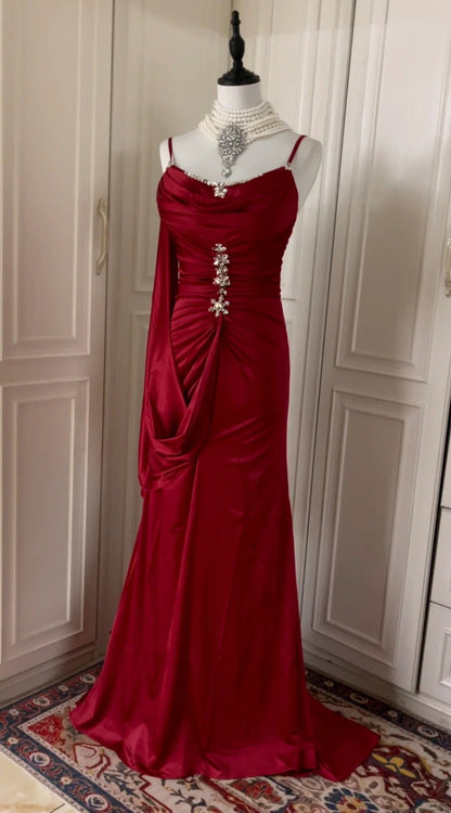 Burgundy Inspiration Muse Elegant Vintage Fashion Long Floor Length Ball Gown Evening Gown Party Dress gh4265
