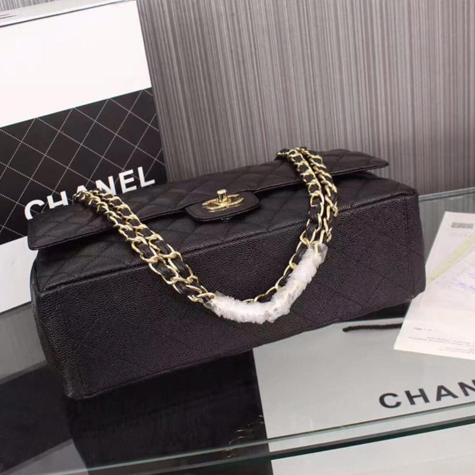 CHANEL Classic Maxi Handbag GRAINED CALFSKIN & GOLD METAL
