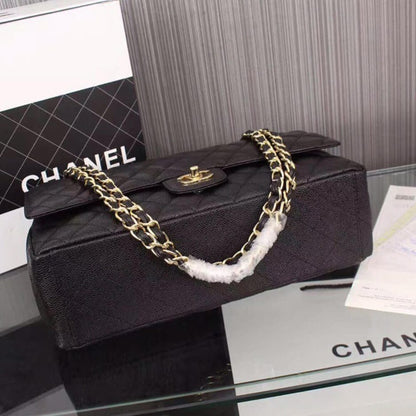 CHANEL Classic Maxi Handbag GRAINED CALFSKIN & GOLD METAL