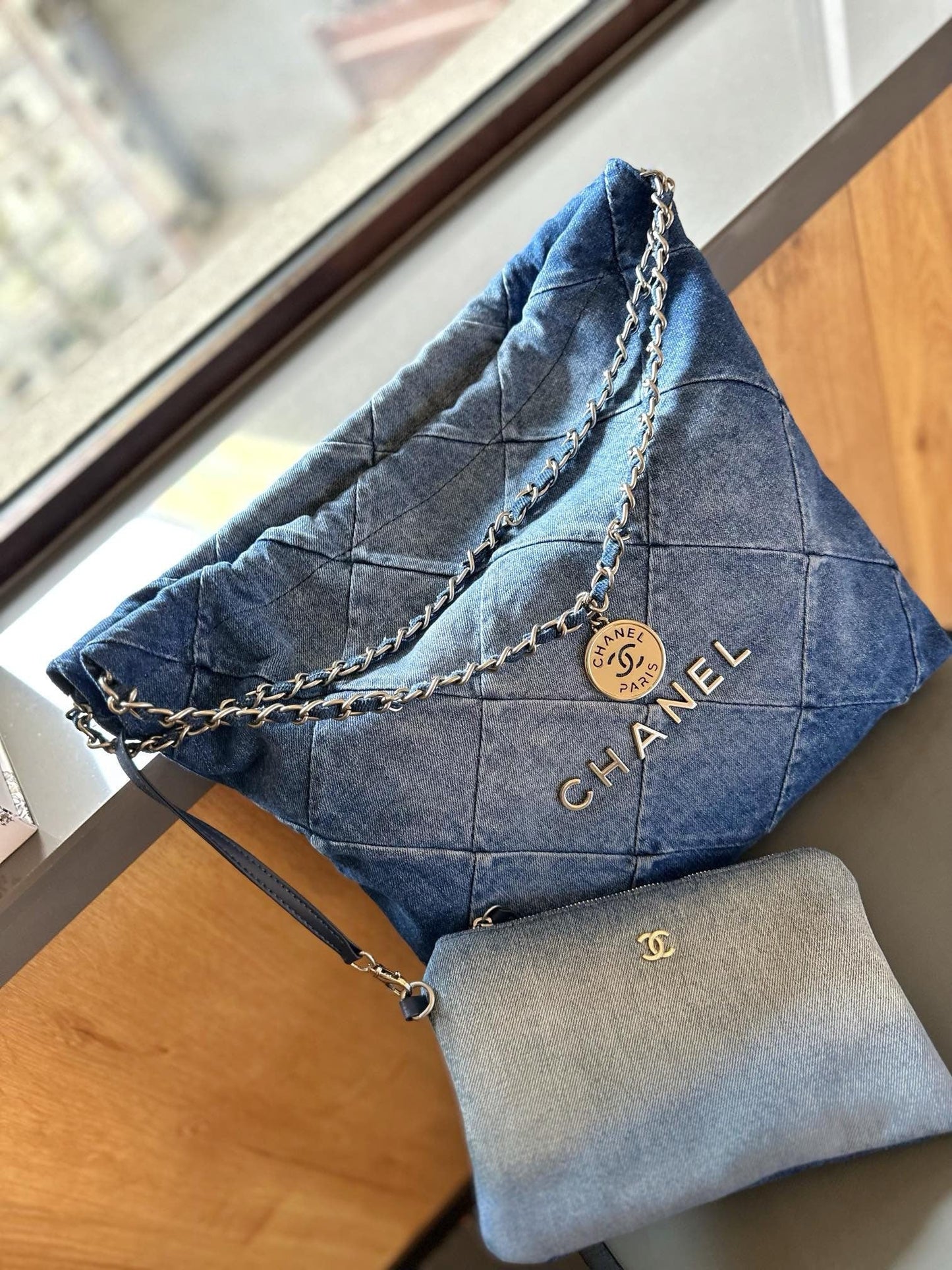 CHANEL 22 In Denim Small Handbag