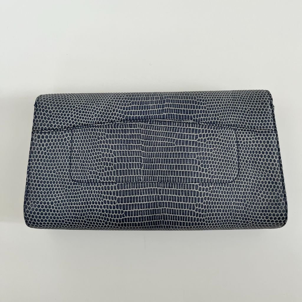 Yves Saint Laurent Lizard Embossed Blue Large Clutch