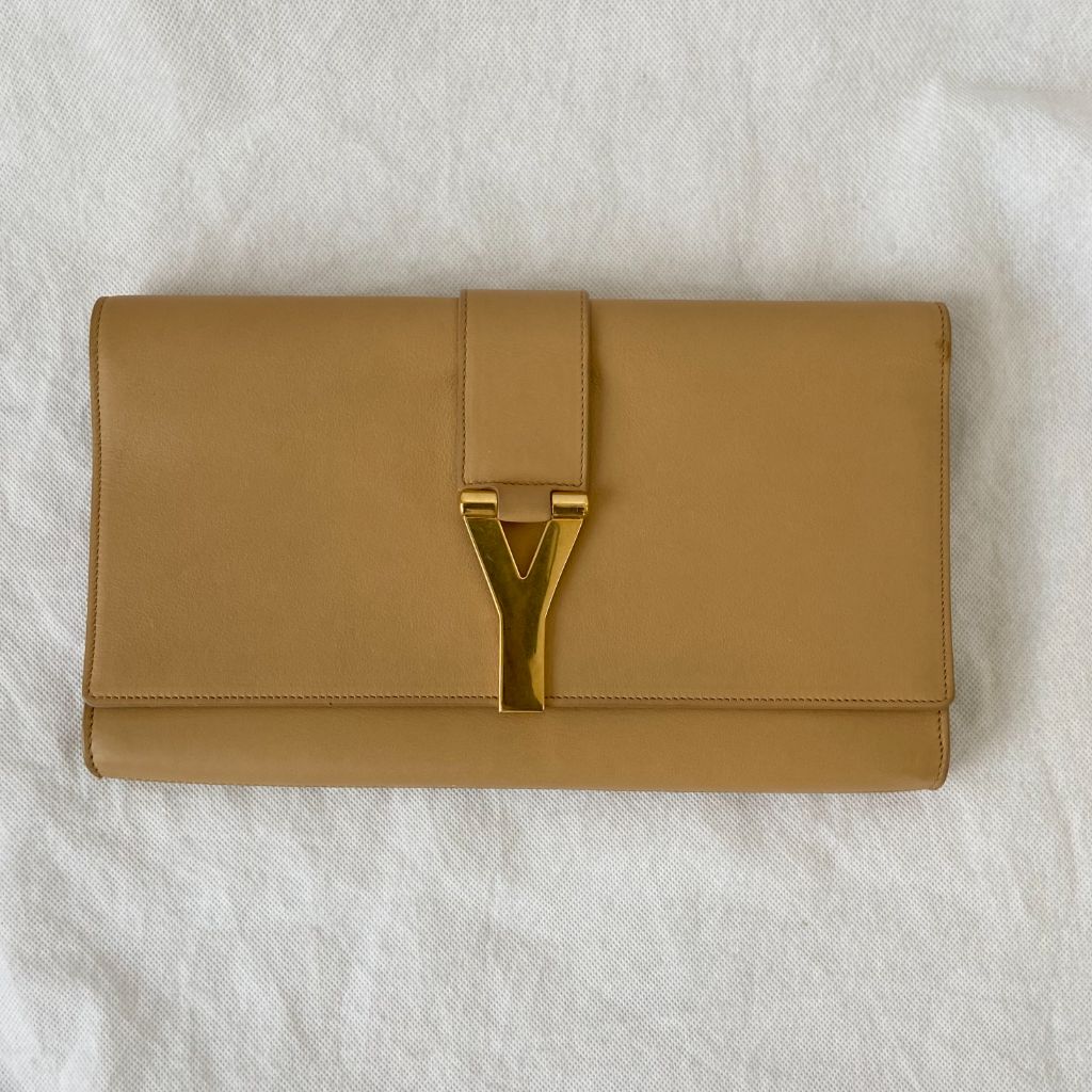 Yves Saint Laurent Nude Calfskin Leather Ligne Y Clutch Bag
