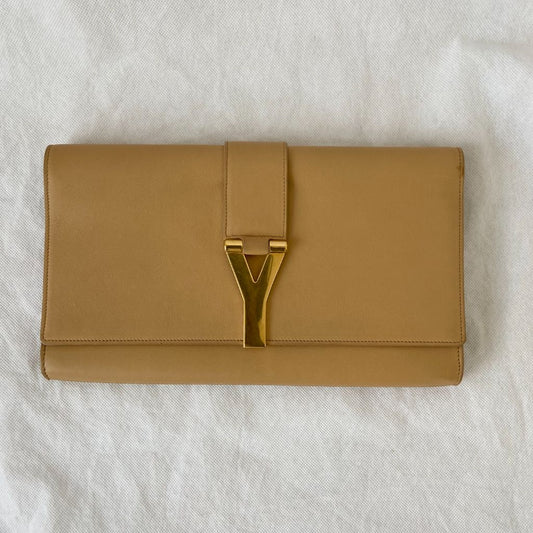 Yves Saint Laurent Nude Calfskin Leather Ligne Y Clutch Bag